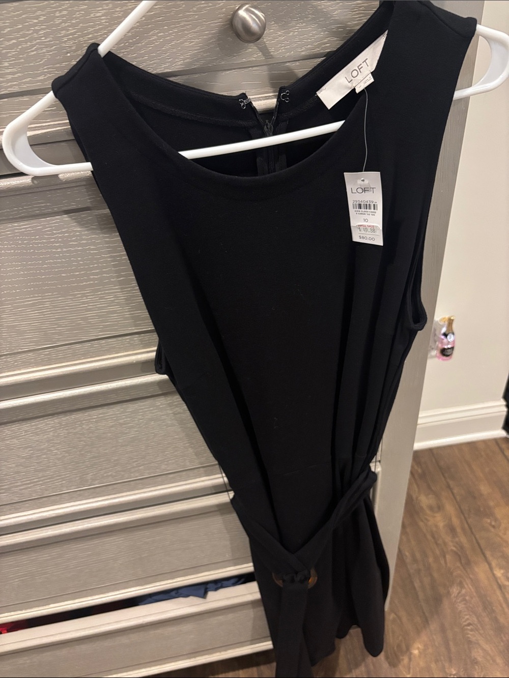 LOFT Black Sleeveless Midi Dress with Tie Waist
